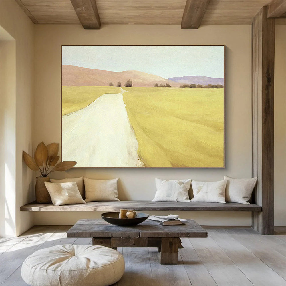 Yellow Field & Path Art for Rustic Farmhouse Dining Areas DLZ3126