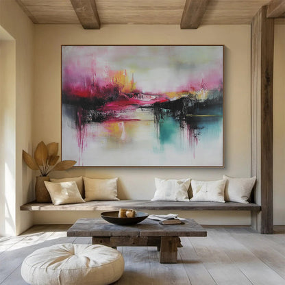 Pink Abstract Landscape Art for Romantic Rooftop Terrace & Whimsical Art Studio SC089