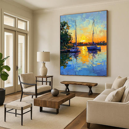 Sunset Sailboats  Art for Coastal Restaurant & Nautical - Themed Home STSC1393