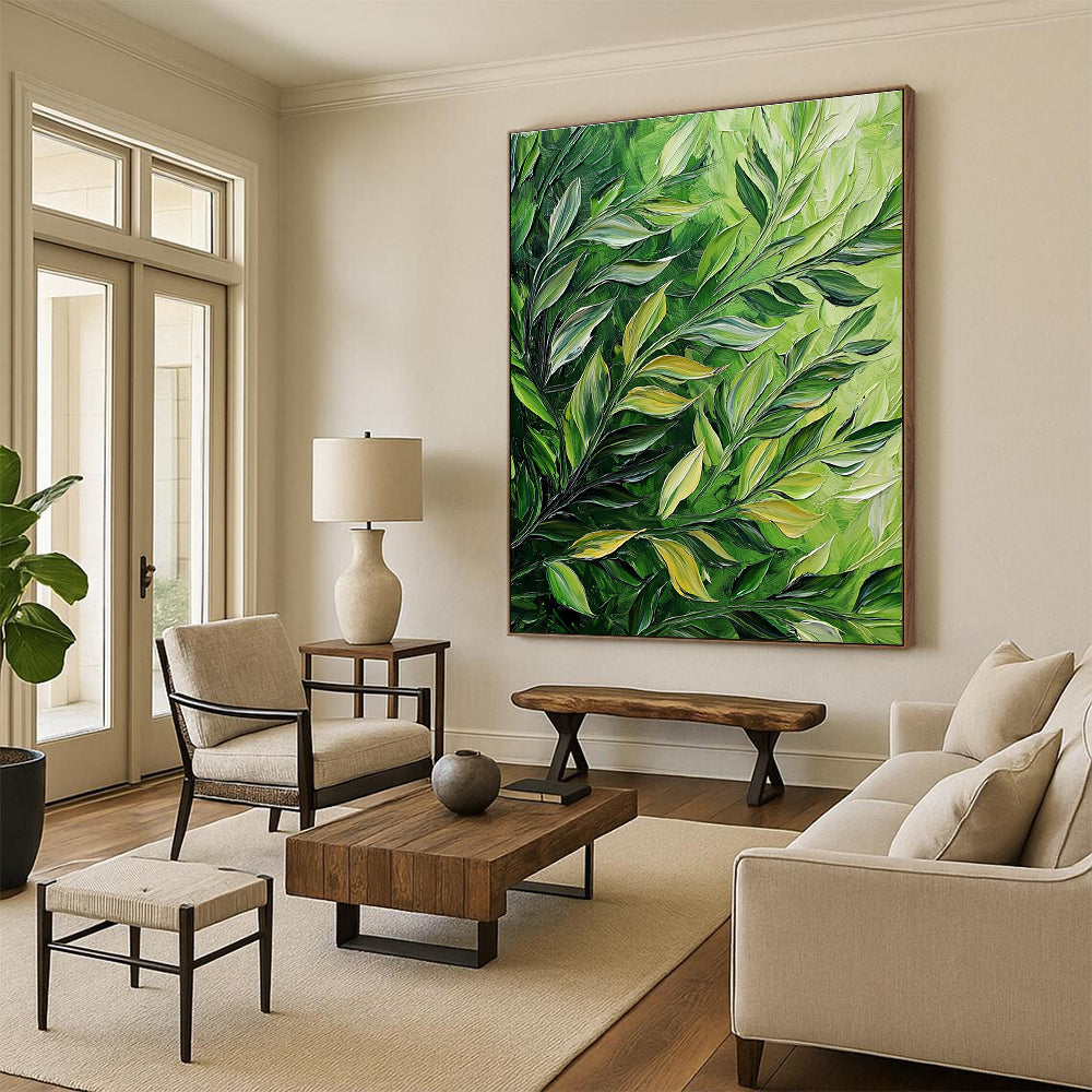 Green Leafy Textured Art for Botanical Café & Nature - Inspired Home Office STSC1130