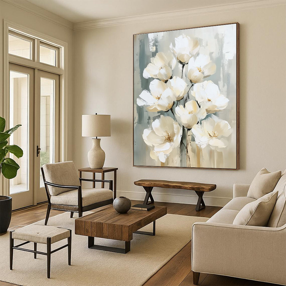 White Flower Bouquet Elegant Floral Art for Wedding Venue & Sophisticated Home Dining Room STSC1475