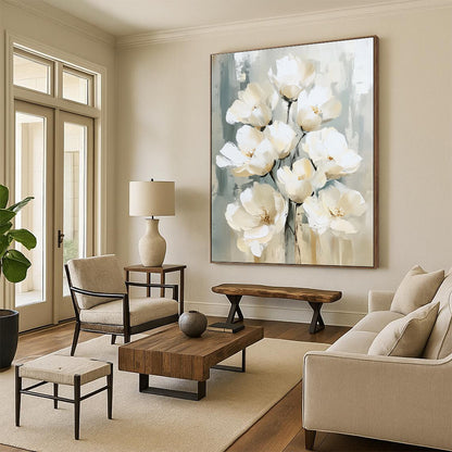 White Flower Bouquet Elegant Floral Art for Wedding Venue & Sophisticated Home Dining Room STSC1475