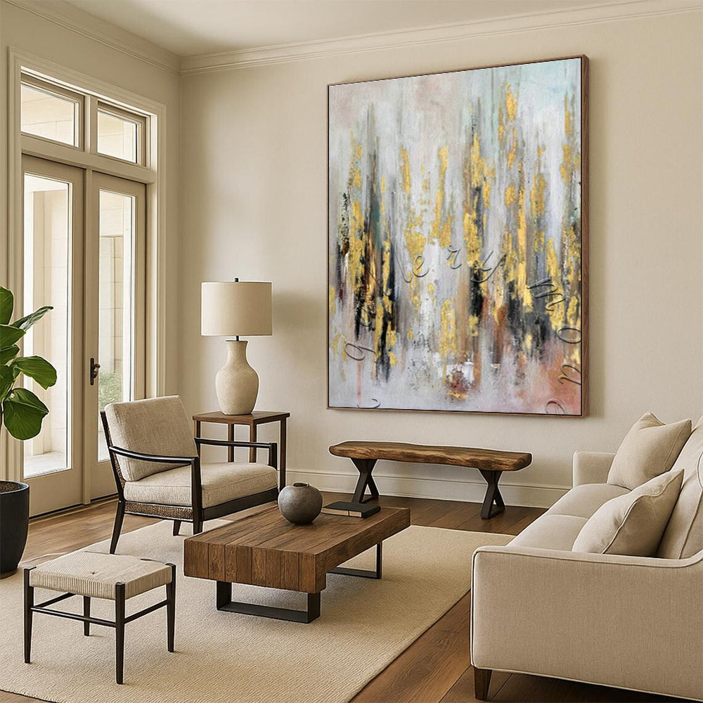 Gold - Veined Abstract Art for Event Venue & Glamorous Home Dining Room DLZ1778