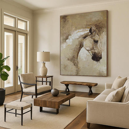 Brown and White Horse Head Oil Painting for Equestrian Club & Rustic Living Room DLZ1971