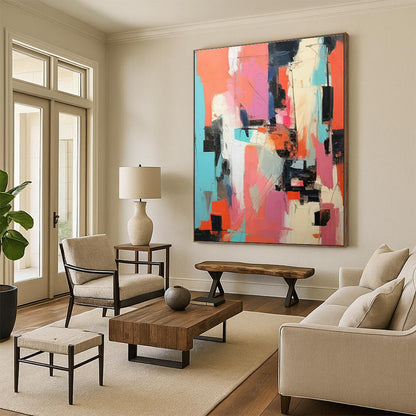 Pink - Orange - Blue Abstract Art for Bohemian Rooftop Bar & Creative Studio DLZ1724