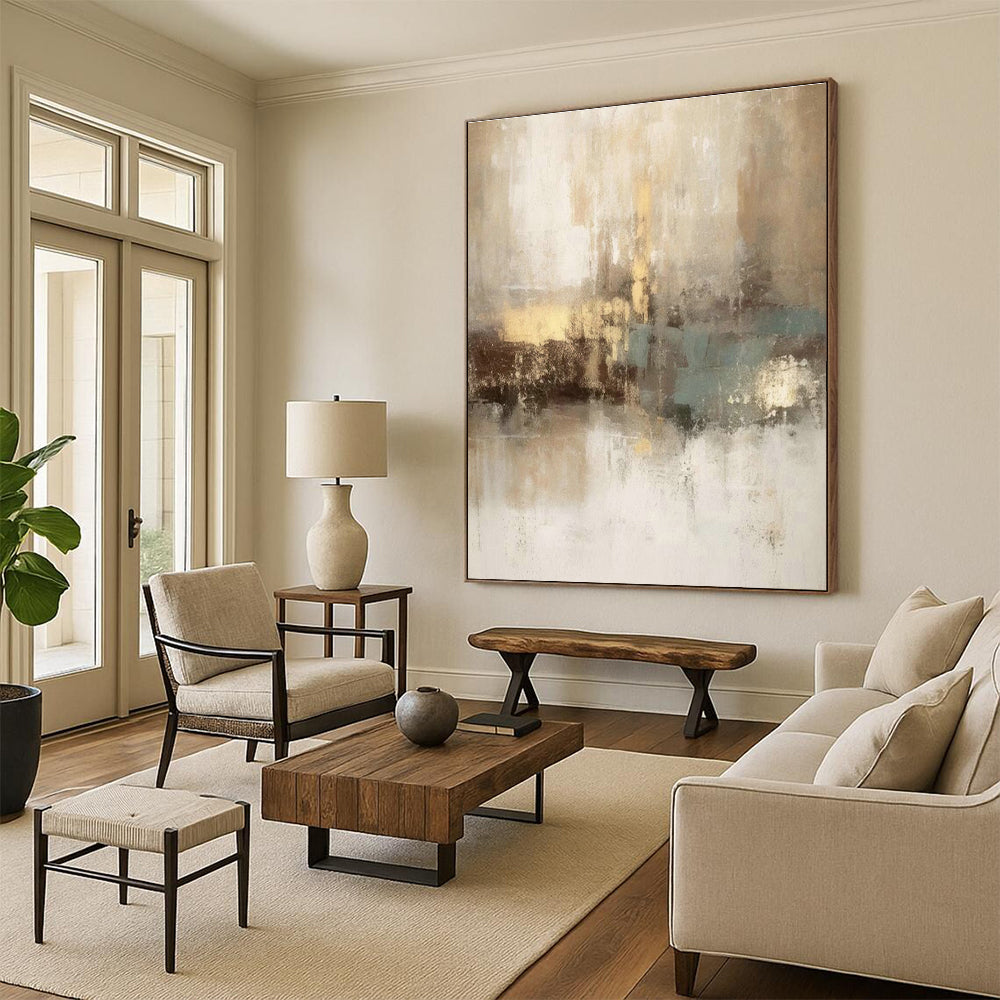 Beige - Gold - Blue Abstract Art for Coastal Cottage & Relaxing Wellness Spa DLZ1916