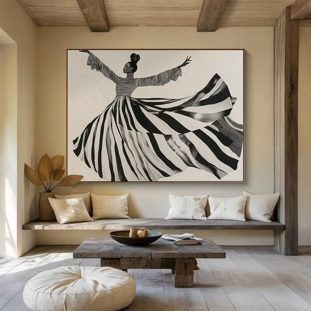 Striped Dress Dancing Figure Art for Art Deco Dance Studio Walls DLZ2615