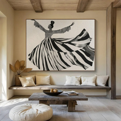 Striped Dress Dancing Figure Art for Art Deco Dance Studio Walls DLZ2615