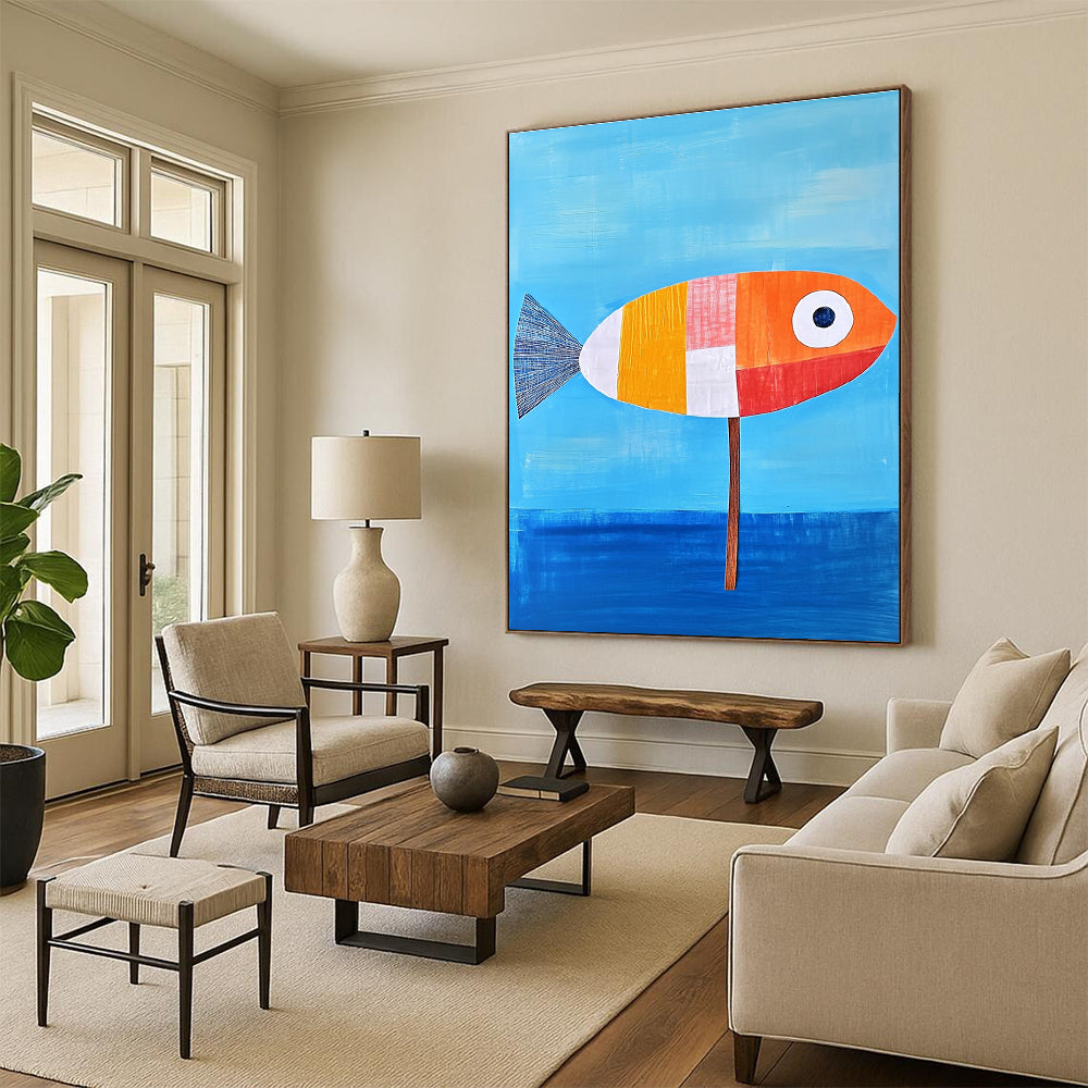 Patchwork Fish on Stick for Quirky Coastal Restaurant & Art - Loving Beach House STSC996
