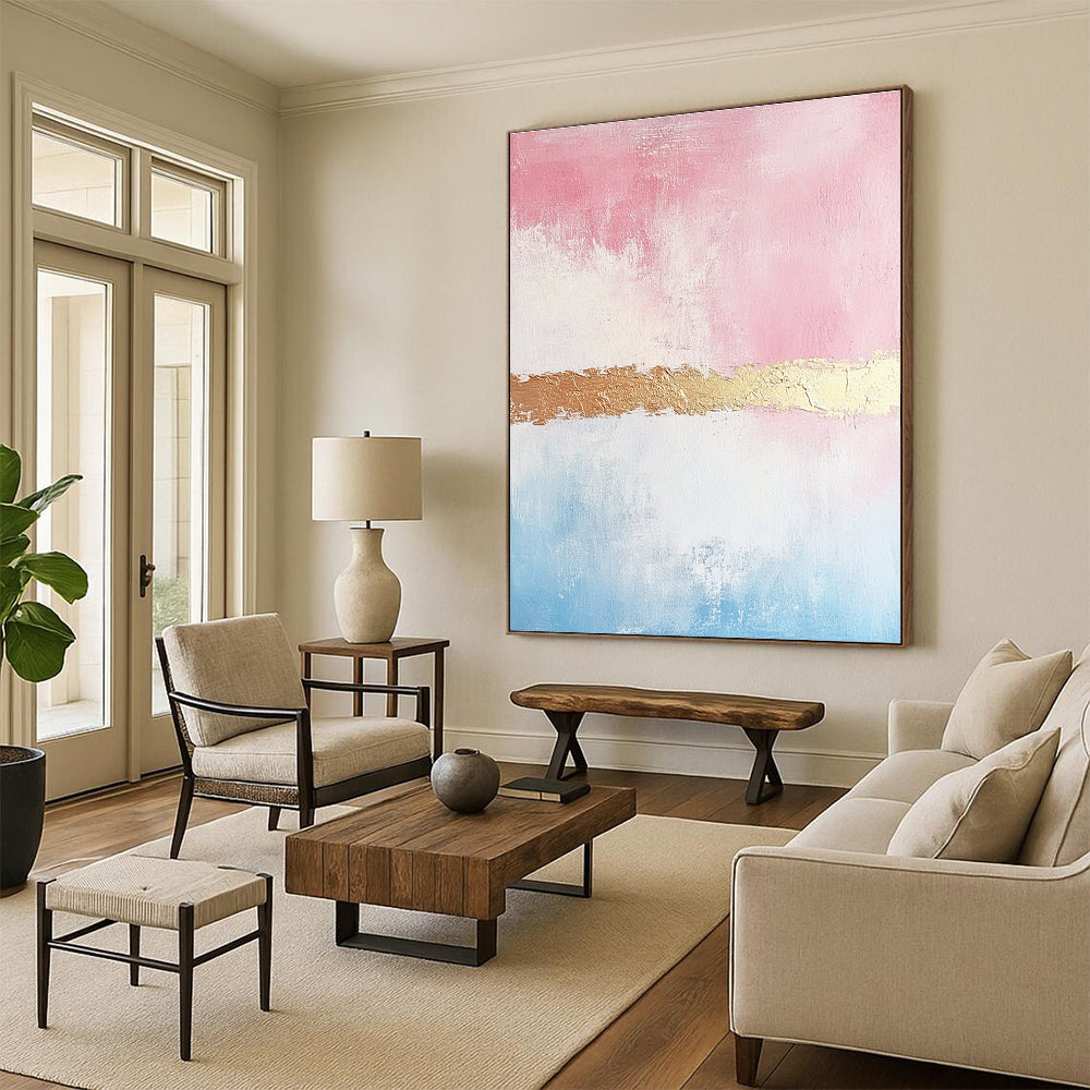 Pink and Blue Abstract with Gold for Bohemian - Style Bedroom & Chic Home Bar STSC454
