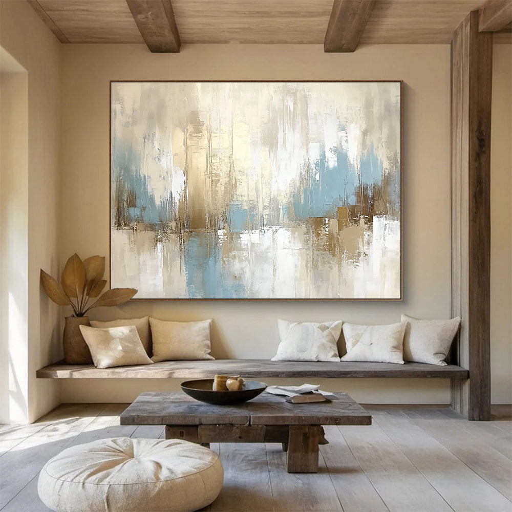 Beige Blue Abstract Art for Modern Living Room & Corporate Office Lounge SC097