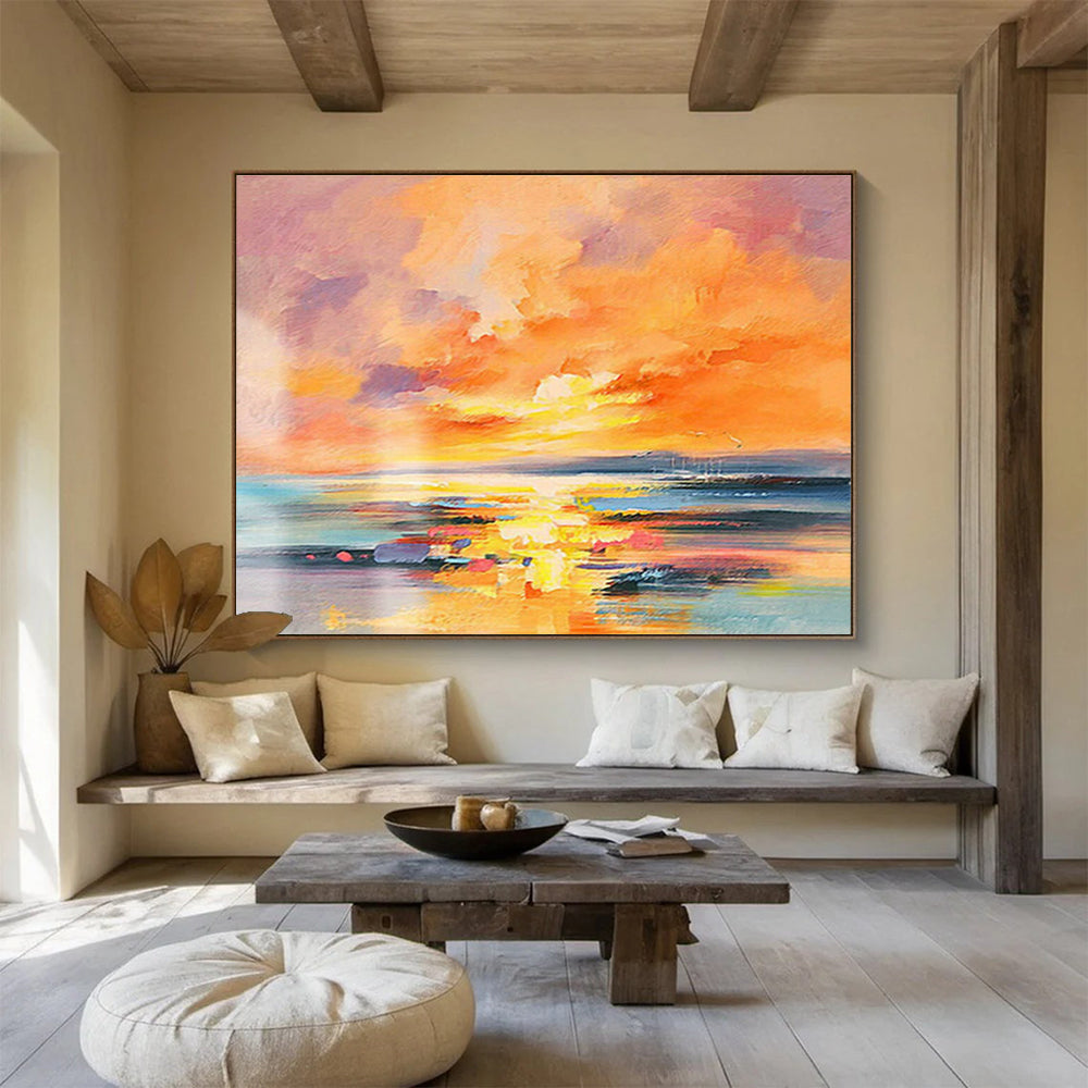 Vivid Seaside Sunset Abstract Art for Coastal - Themed Living Room DLZ2803