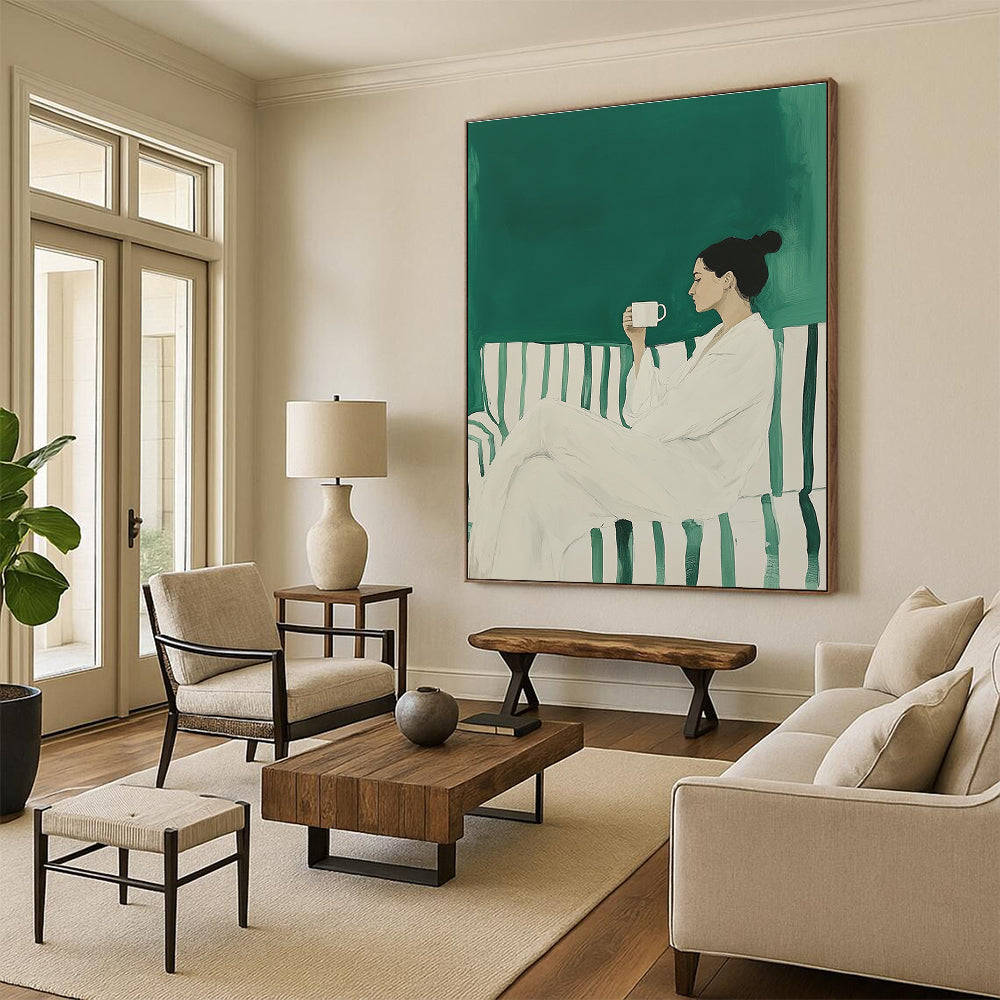 Woman with Coffee Minimalist Portrait Art for Cozy Home Living Room & Relaxing Home Café STSC1494
