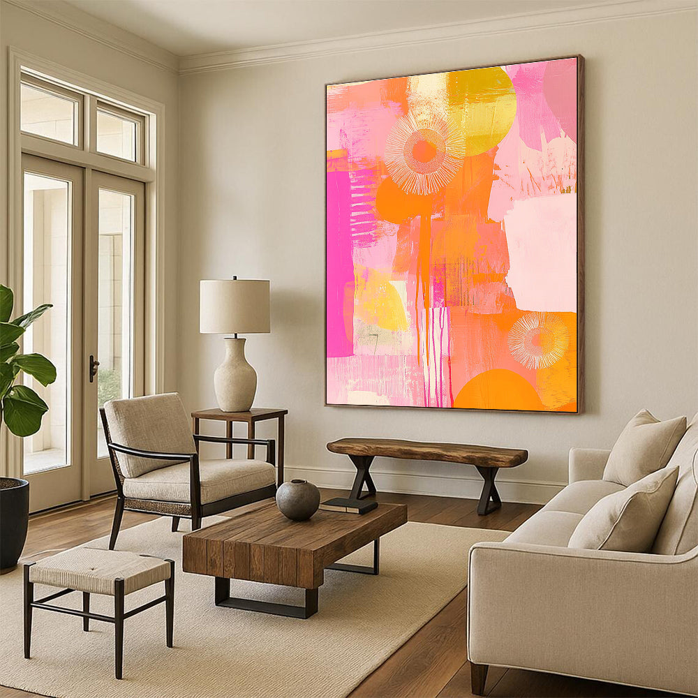 Pink and Orange Abstract Art for Modern Art Gallery Café & Cheerful Breakfast Nook STSC1408
