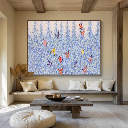 Colorful Butterflies & Blue Flowers Art for Cozy Garden - Themed Café DLZ3043