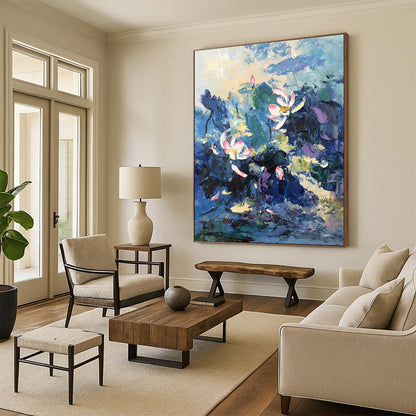 Lotus Flower Oil Painting for Zen Garden Home & Wellness Retreat DLZ1305