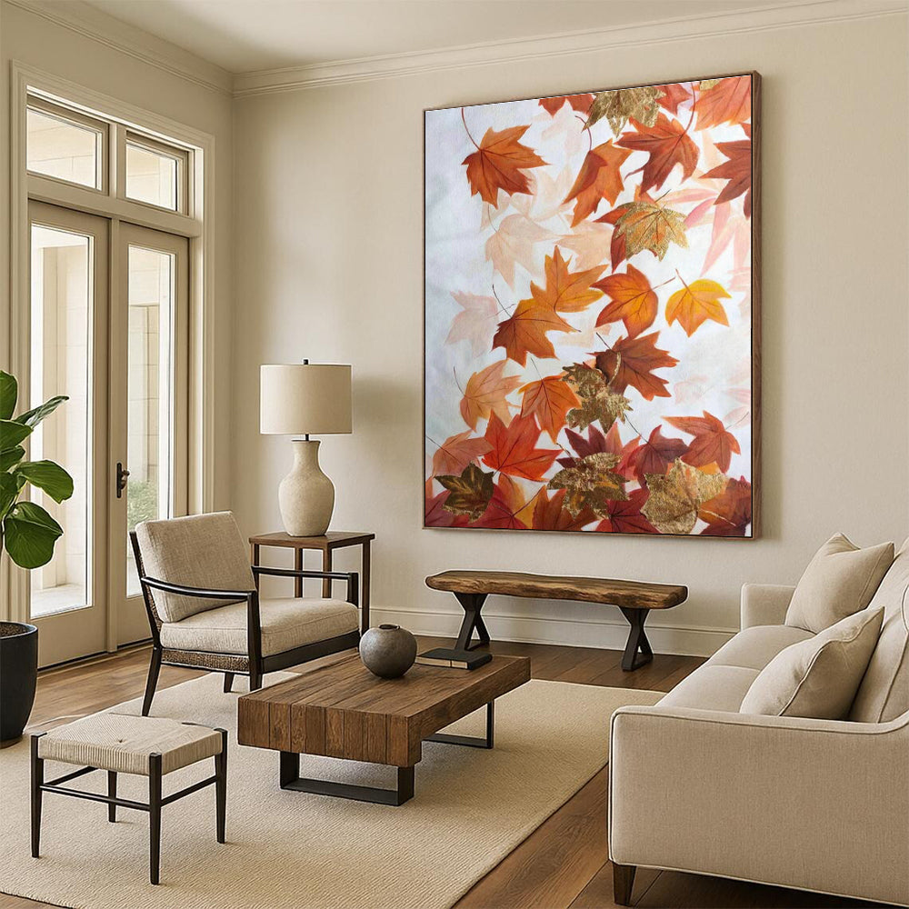 Orange - Gold Maple Leaf Abstract Art for Rustic Fall Wedding Venue & Cozy Cottage DLZ0775