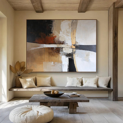 Beige - Toned Abstract with Drips Art for Neutral - Toned Hotel Suite & Classic Library SC328