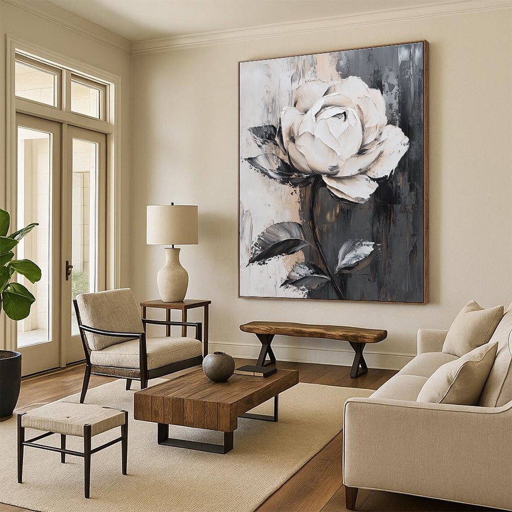Textured White Rose on Gray for Romantic Bedroom & Luxury Hotel Suite STSC522