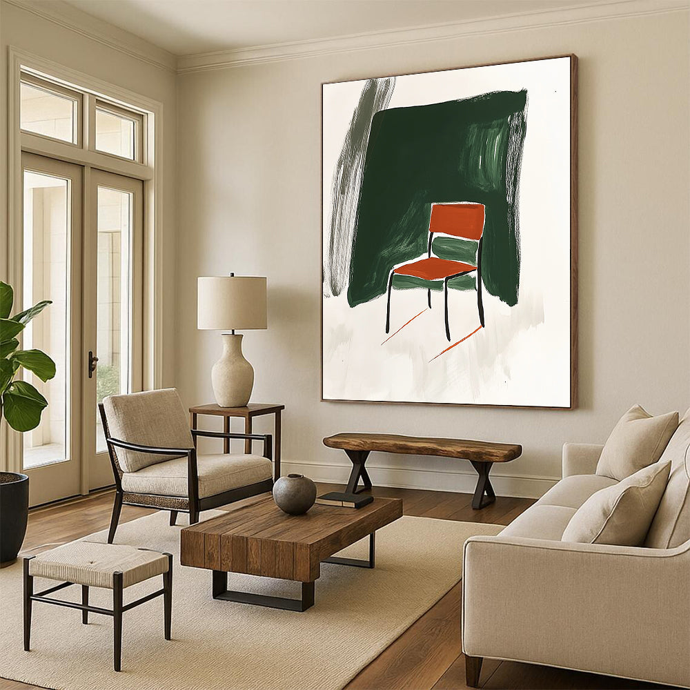 Red Chair and Green Background Art for Eclectic Home Office & Art - Themed Café Corner STSC1336