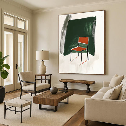 Red Chair and Green Background Art for Eclectic Home Office & Art - Themed Café Corner STSC1336