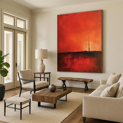 Red Abstract Landscape Art for Bold Corporate Office & Dramatic Home Theater STSC1377