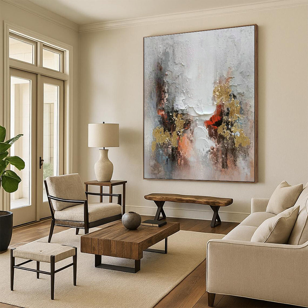 Colorful Gold - Accented Abstract Art for Luxury Hotel Suite & Home Dining Room DLZ1175