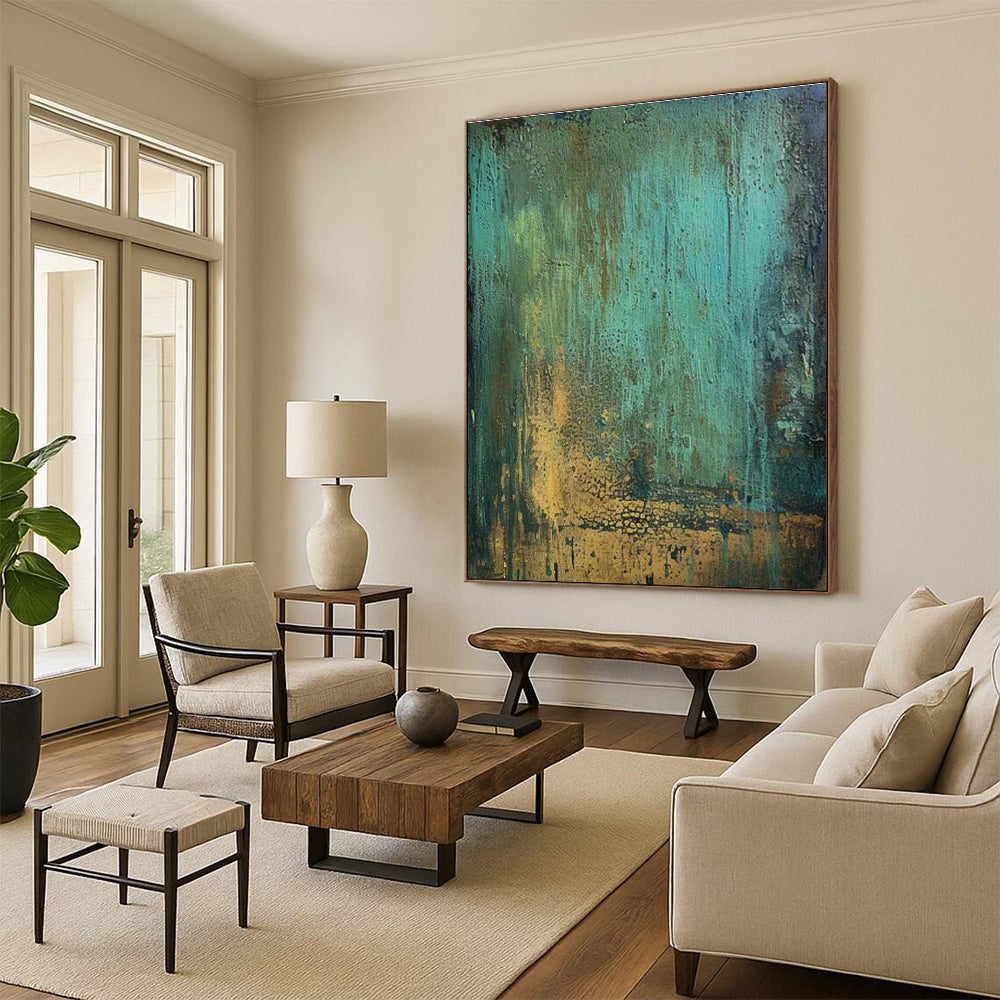 Patina - Inspired Abstract Art with Gold Accents for Living Room & Boutique Hotel Lobby DLZ1201