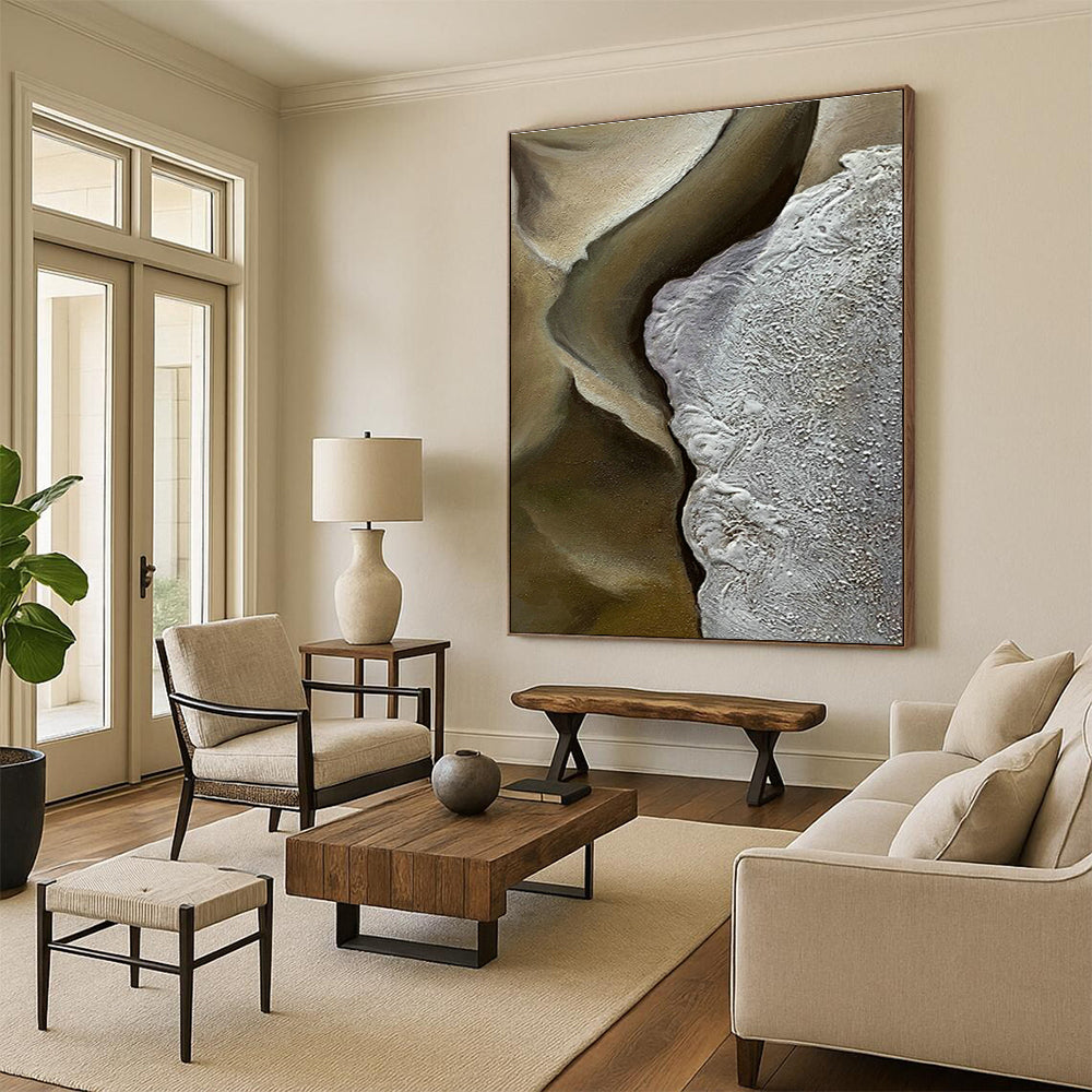 Brown - White Relief Art for Rustic Vineyard Tasting Room & Modern Farmhouse Dining Area DLZ0994