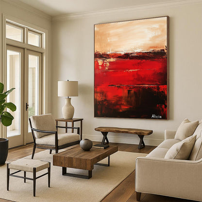 Red - Brown Abstract Art for Dining Room & Fireplace Area STSC690