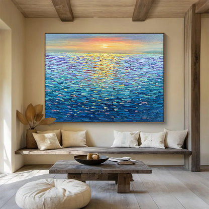 Colorful Sea Sunset Oil Painting for Nautical - Themed Restaurant Dining Walls DLZ3239