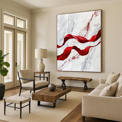 Red Ribbons on Marble Art for Luxury Hotel Spa & Sophisticated Home Bathroom STSC1416