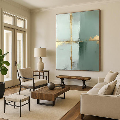 Gold and Green Abstract Cross for Luxury Hotel Lobby & Elegant Dining Room STSC428