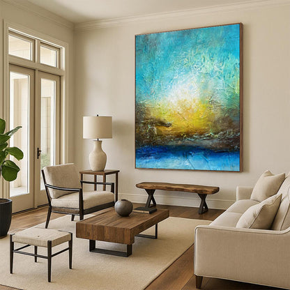 Blue - Yellow Abstract Art for Lakeside Cabin Bedroom Walls DLZ0046
