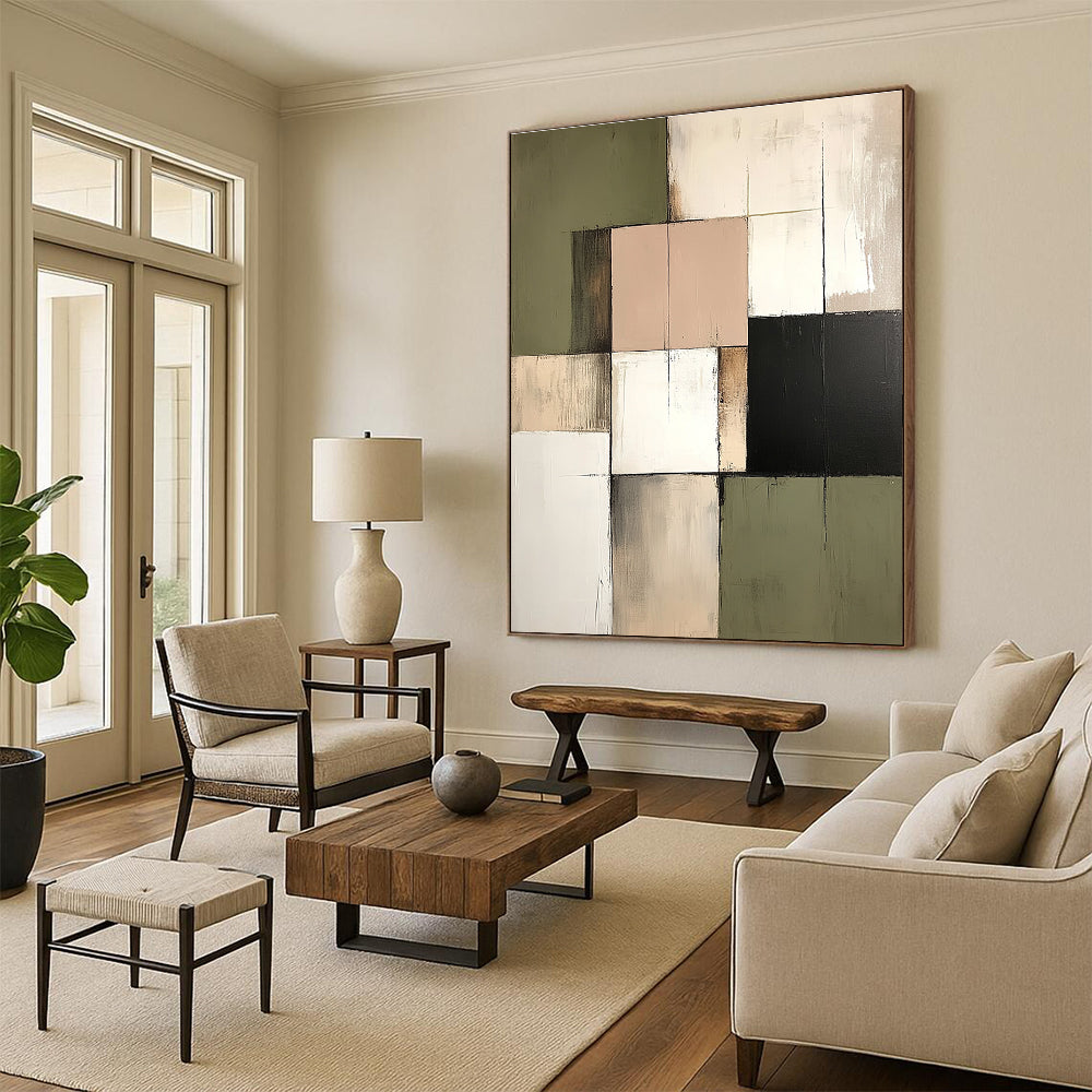 Muted Color Block Grid for Sophisticated Library & Minimalist Home Office STSC765