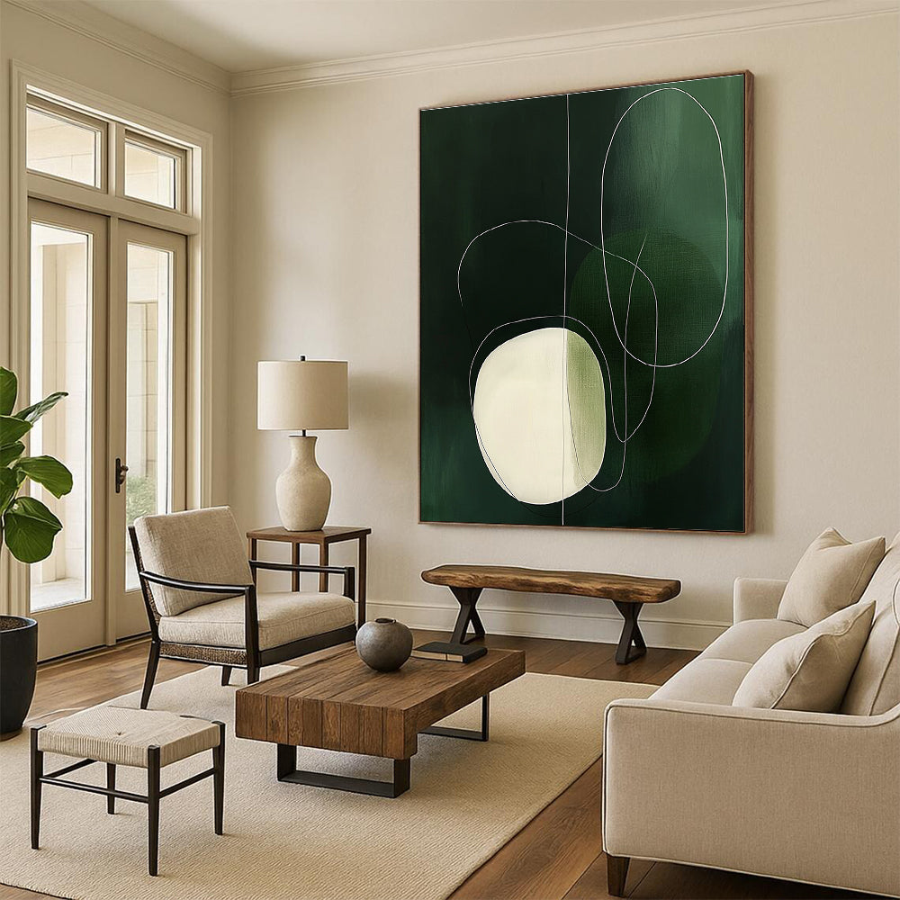 Green - White Line Abstract Art for Minimalist Living Room & Yoga Studio STSC131