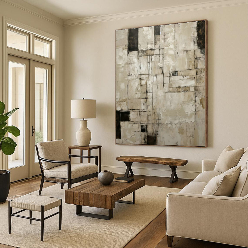 Vintage - Grey Geometric Abstract Art for Industrial Loft & Retro - Inspired Café DLZ1322