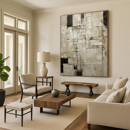 Vintage - Grey Geometric Abstract Art for Industrial Loft & Retro - Inspired Café DLZ1322