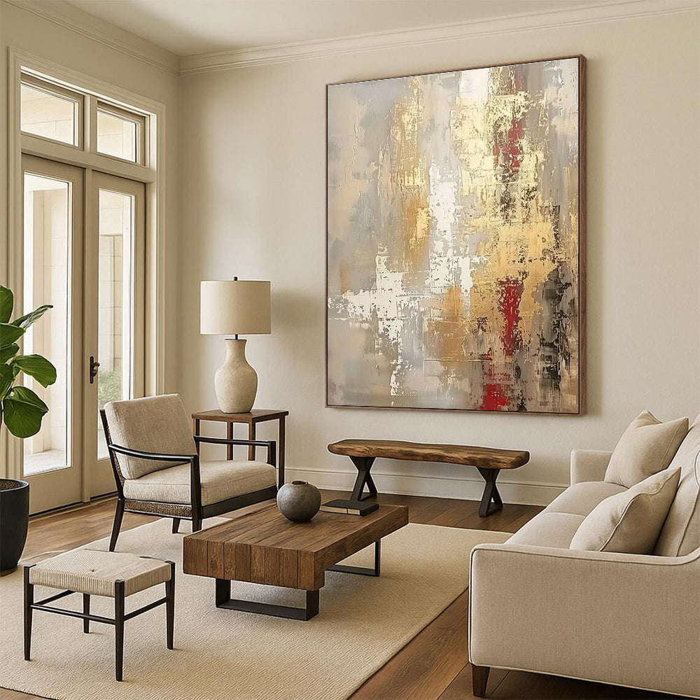 Gray - Gold - Red Abstract Art for Industrial Luxury Hotel & Modern Art Institute DLZ1919