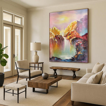 Colorful Mountain Waterfall Oil Painting for Luxury Hotel Suite & Wellness Spa DLZ1286