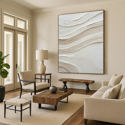 White Wavy Textured Art for Minimalist Home Bedroom & Calming Wellness Spa DLZ1599