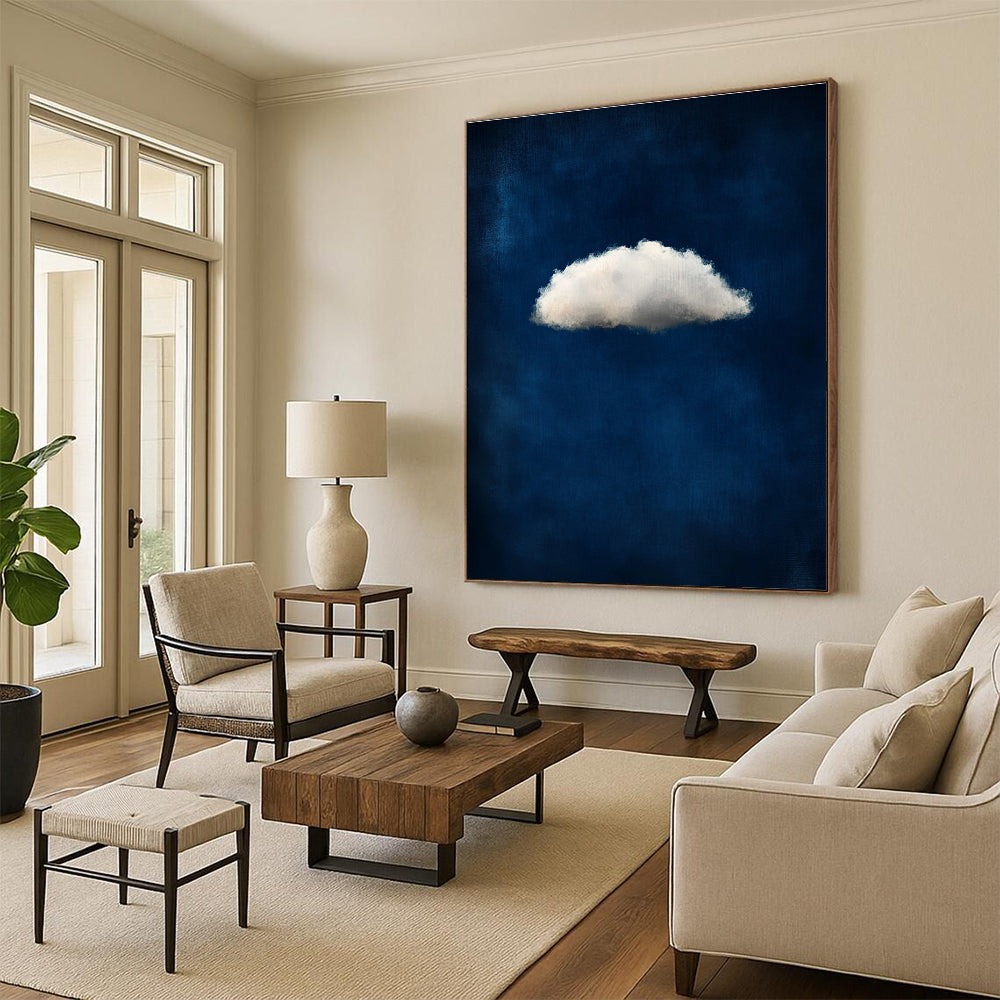 Single White Cloud on Blue 1 Art for Minimalist Nursery & Serene Home Library STSC1403