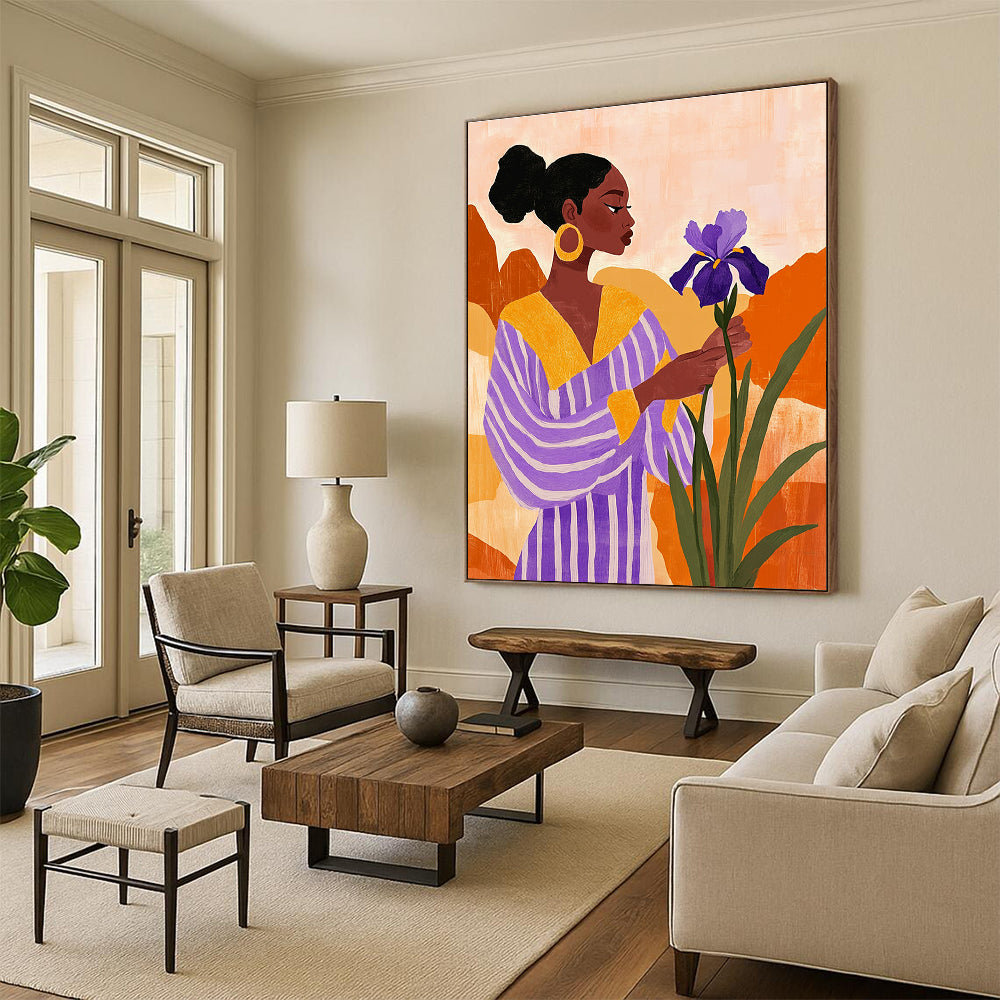 Woman with Purple Flower for Boho - Chic Living Room & Feminine Art Space STSC535