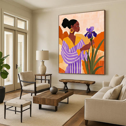 Woman with Purple Flower for Boho - Chic Living Room & Feminine Art Space STSC535