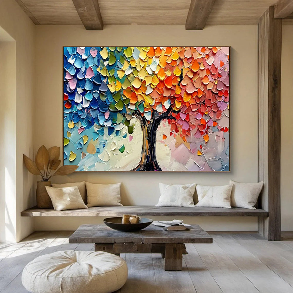 Colorful Tree Palette Knife Art for Modern Art Gallery Feature Walls DLZ3182