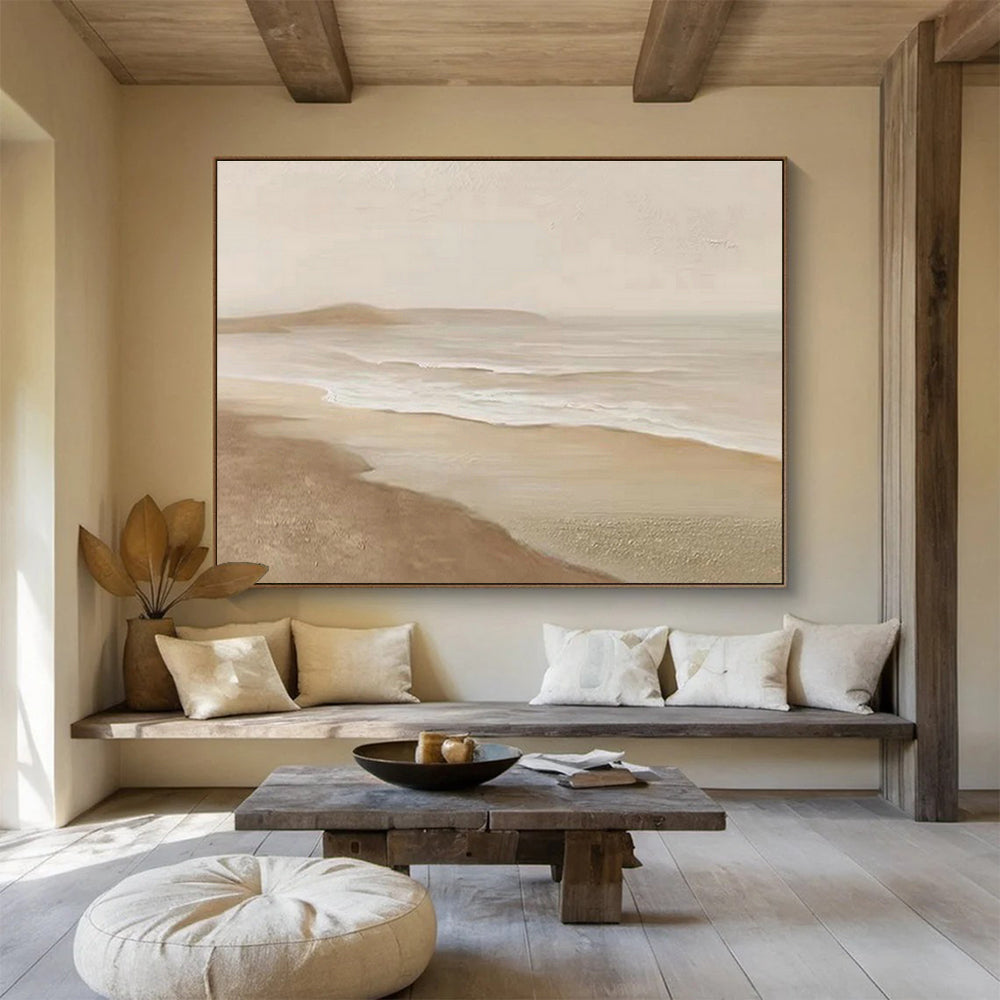 Light Brown Beach Landscape Art for Coastal Cottage DLZ2910