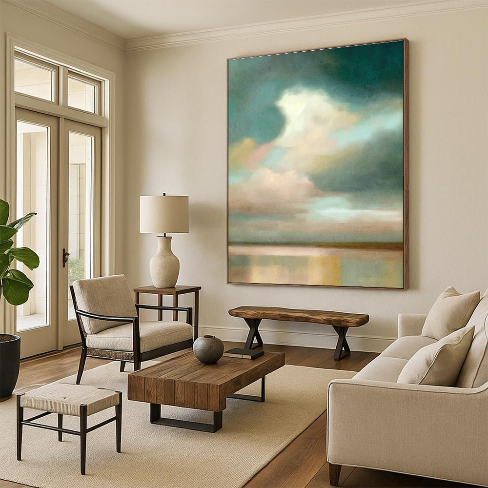 Misty Sky & Water Landscape Art for Serene Meditation Room & Coastal Home Office DLZ1364