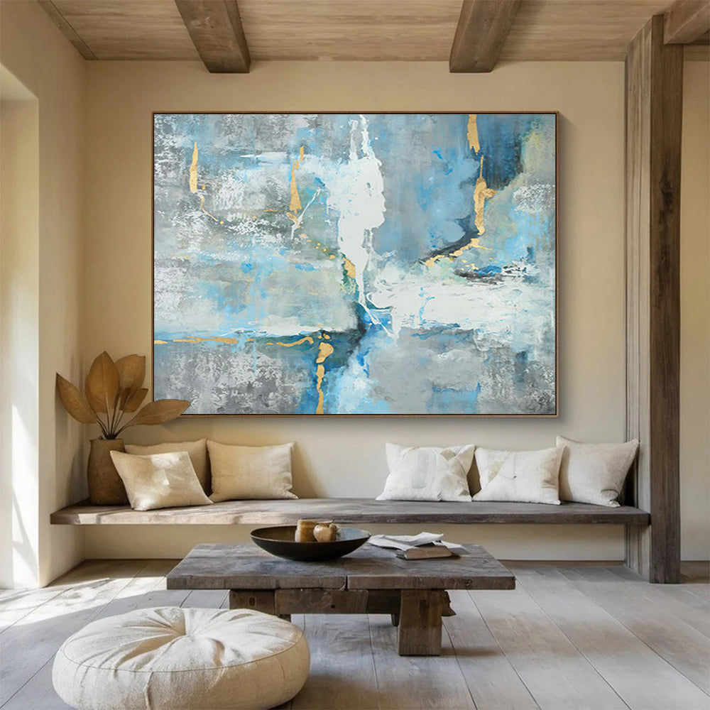 Blue - Gold Abstract Art for Luxe Yacht Club Dining Halls DLZ3140