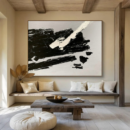 Black - White Stroke Abstract Art for Contemporary Art Gallery Installations DLZ2668