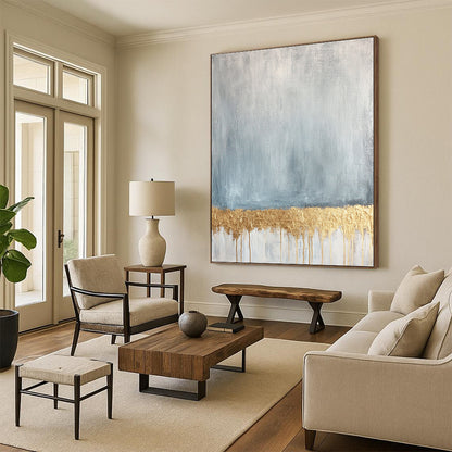 Blue and Gold Drip for Luxury Living Room & Art Deco - Inspired Lounge STSC571